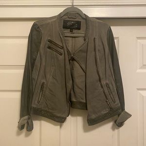 Olive green denim/ pleather jacket